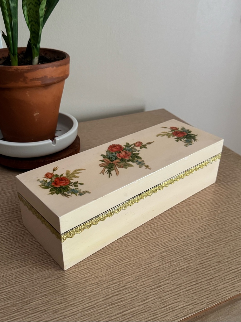 Vintage Floral Decorative Wooden Trinket Box